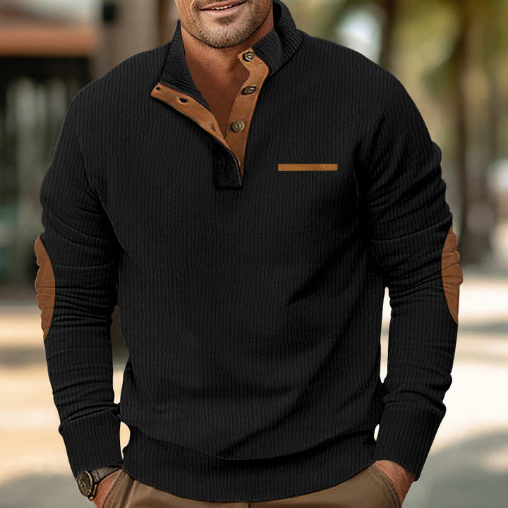 Bellonaro | Corduroy Sweatshirt with Quarter Button Stand Collar for Men