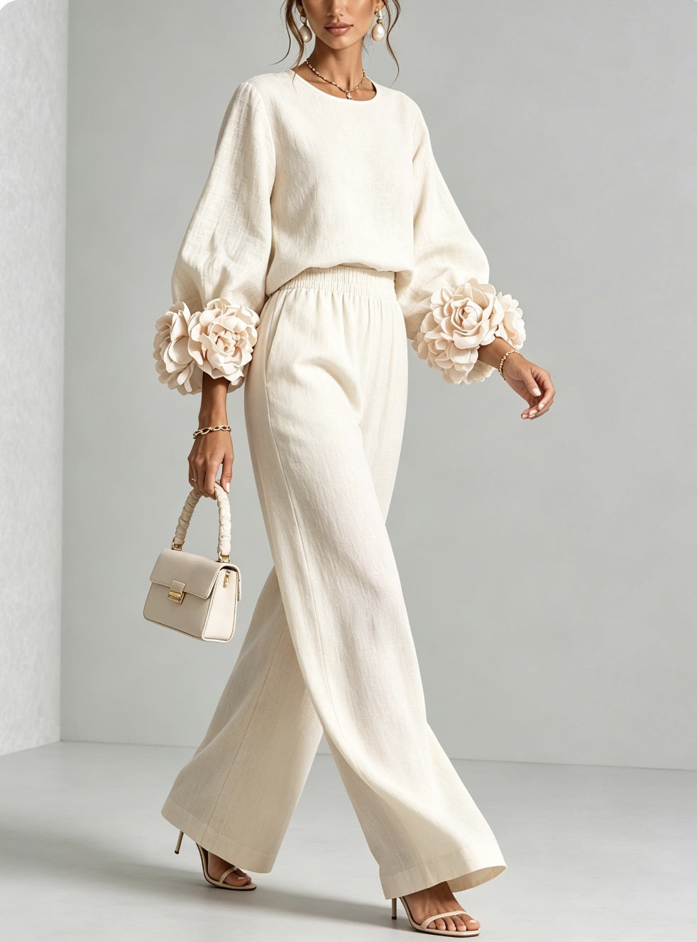 Rosalie | Floral Two Piece Set with Detailed Cuff Finish for Women
