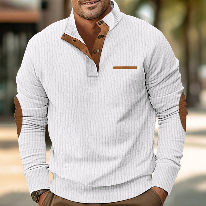 Bellonaro | Corduroy Sweatshirt with Quarter Button Stand Collar for Men