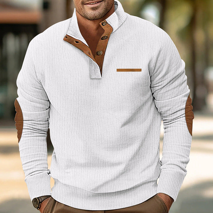 Bellonaro | Corduroy Sweatshirt with Quarter Button Stand Collar for Men