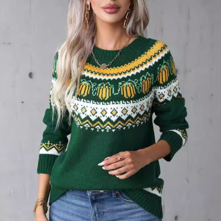 Iyonna | Vintage Pullover Sweater with Pumpkin Motif for Women