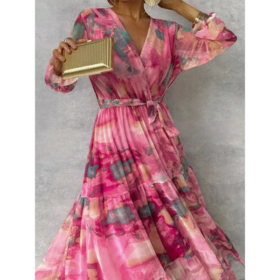 Trinity - Pleated V-Neck Boho Maxi Dress