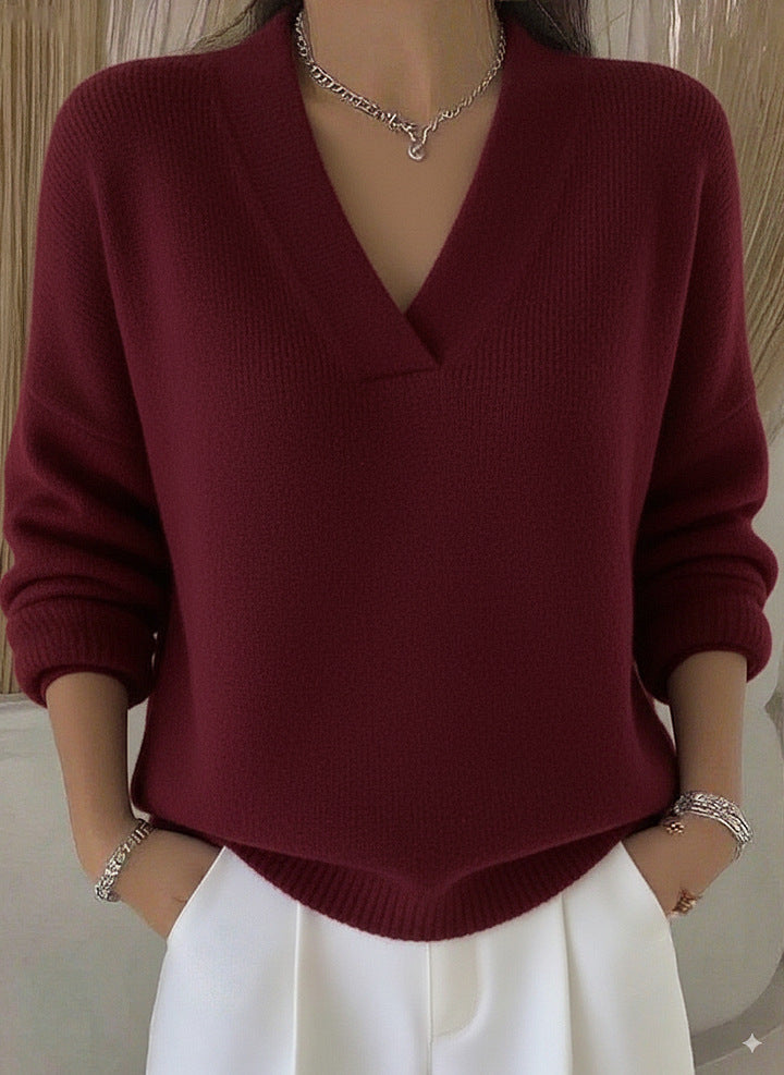 Clara | Relaxed V Neck Sweater with Draped Silhouette for Women
