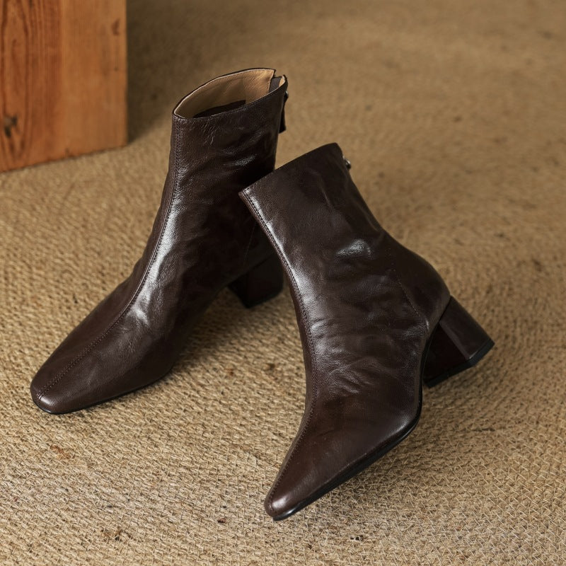 Riona | Genuine Leather Ankle Boots with Block Heel for Women