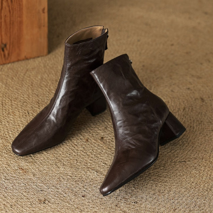 Riona | Genuine Leather Ankle Boots with Block Heel for Women