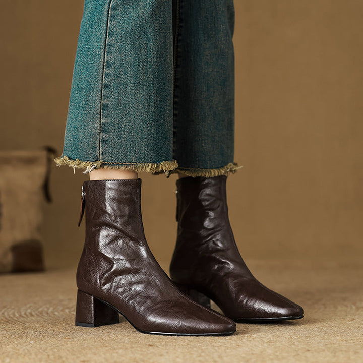 Riona | Genuine Leather Ankle Boots with Block Heel for Women