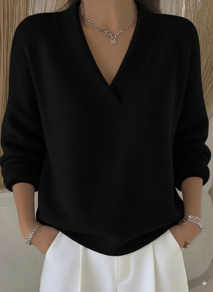 Clara | Relaxed V Neck Sweater with Draped Silhouette for Women