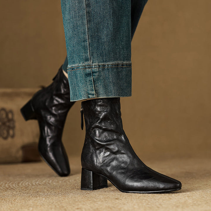 Riona | Genuine Leather Ankle Boots with Block Heel for Women