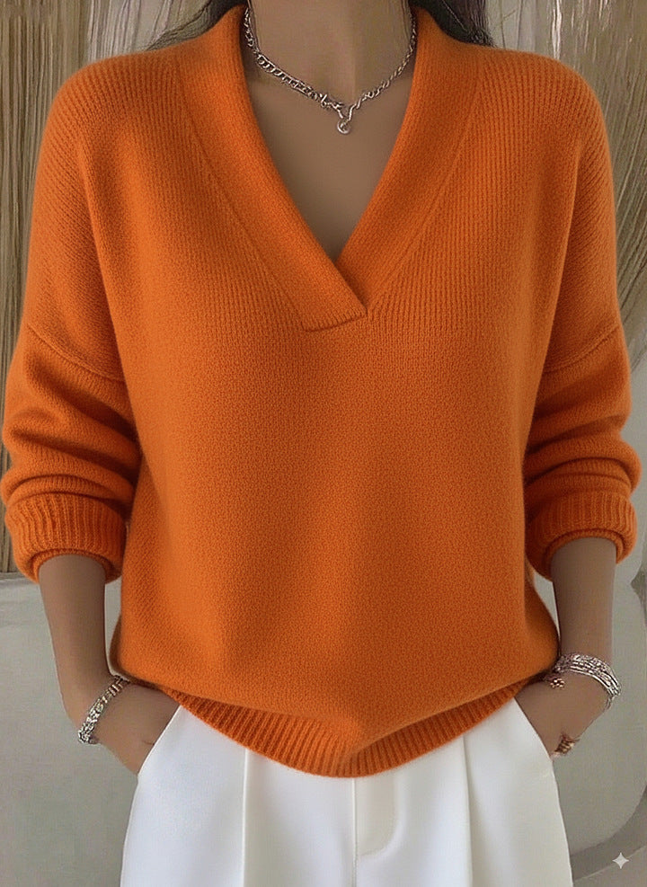 Clara | Relaxed V Neck Sweater with Draped Silhouette for Women