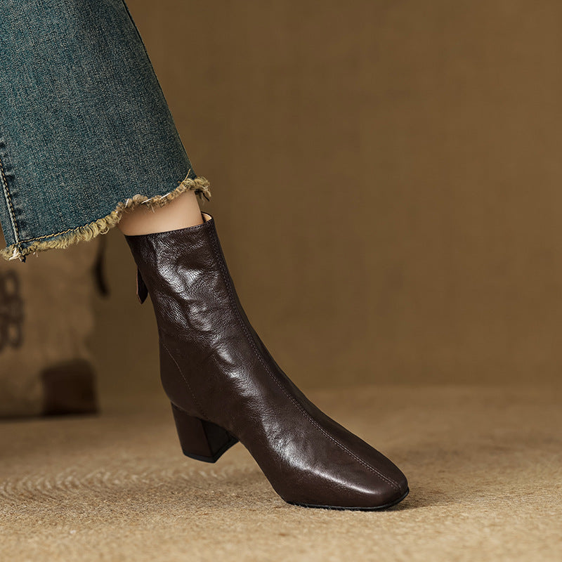 Riona | Genuine Leather Ankle Boots with Block Heel for Women