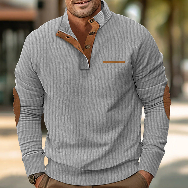Bellonaro | Corduroy Sweatshirt with Quarter Button Stand Collar for Men