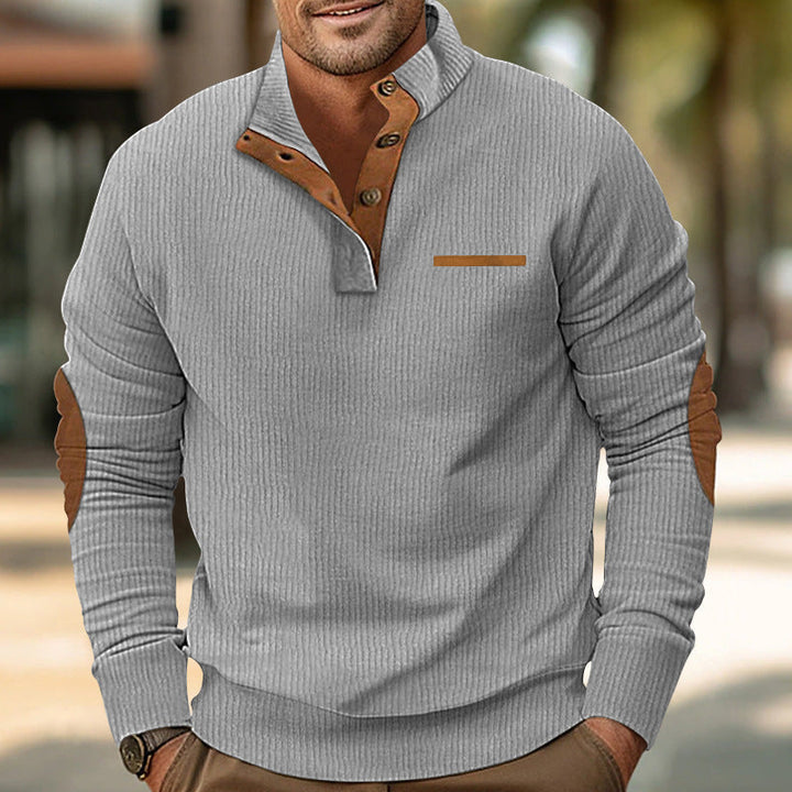 Bellonaro | Corduroy Sweatshirt with Quarter Button Stand Collar for Men
