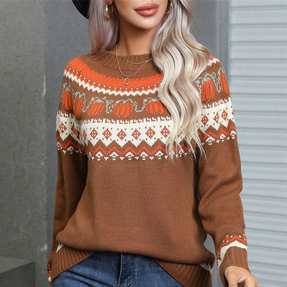 Iyonna | Vintage Pullover Sweater with Pumpkin Motif for Women