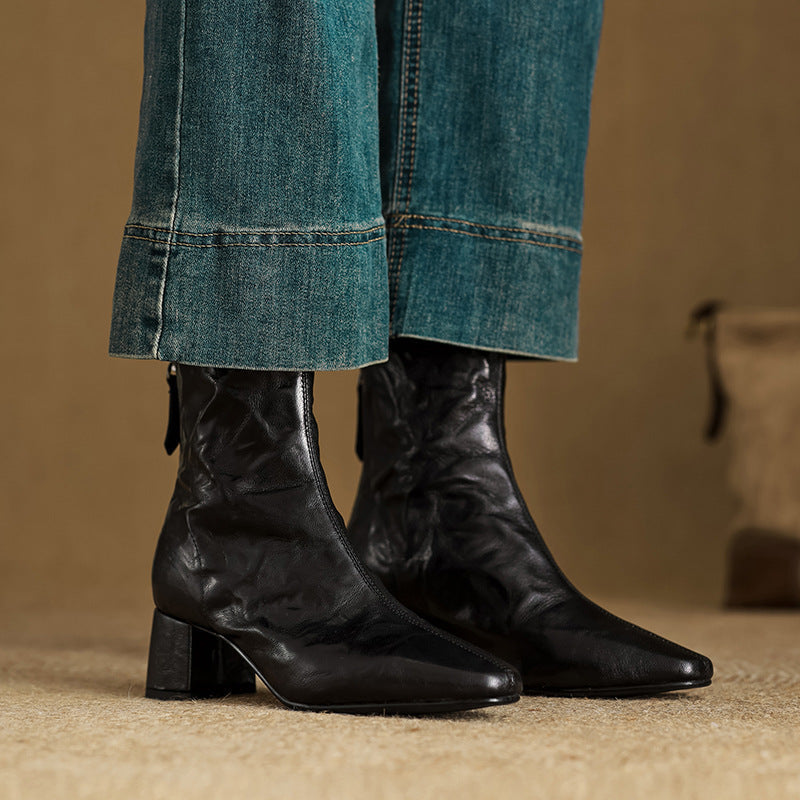 Riona | Genuine Leather Ankle Boots with Block Heel for Women