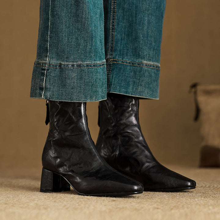 Riona | Genuine Leather Ankle Boots with Block Heel for Women