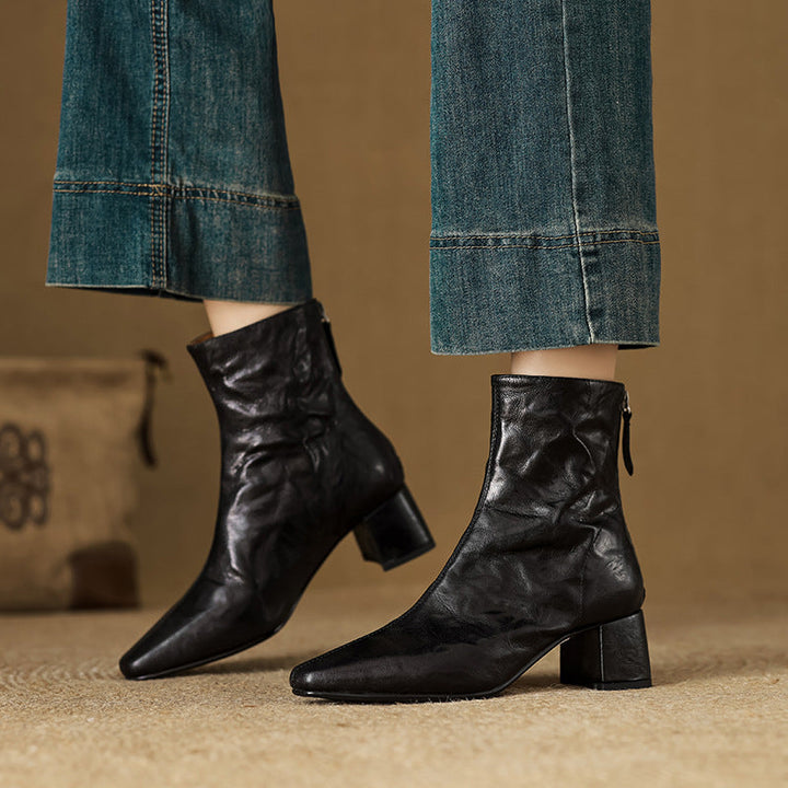 Riona | Genuine Leather Ankle Boots with Block Heel for Women