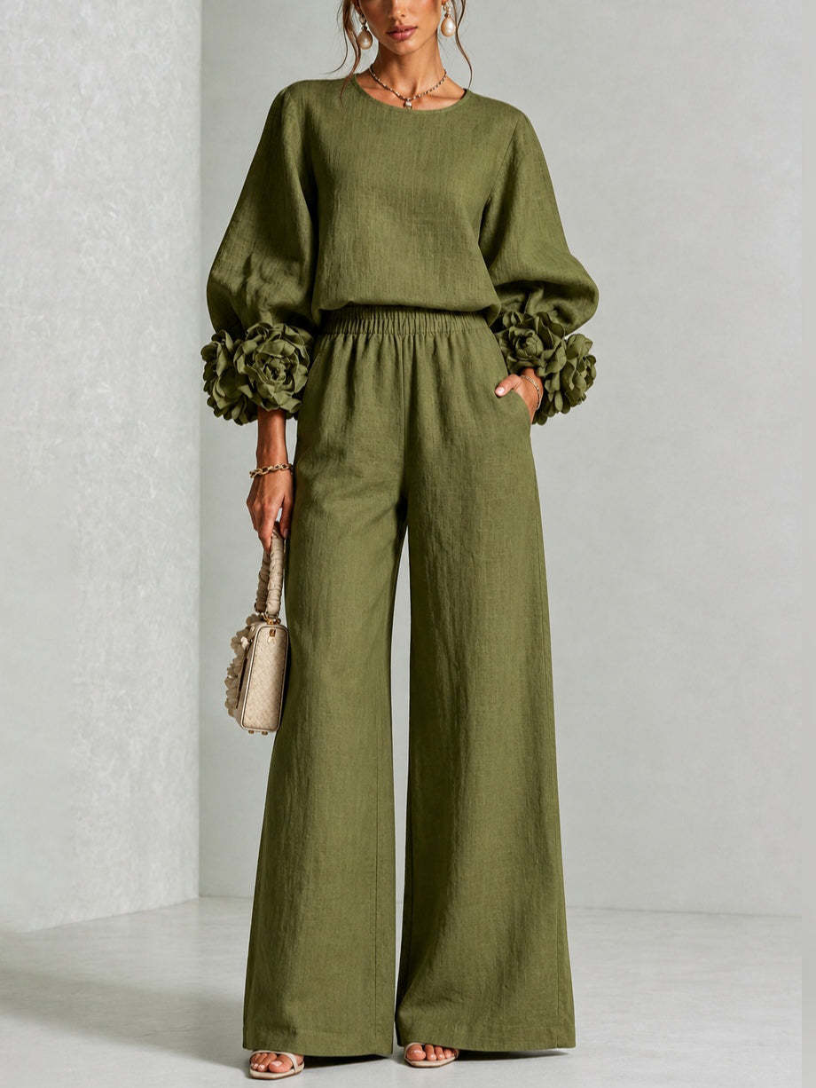 Rosalie | Floral Two Piece Set with Detailed Cuff Finish for Women