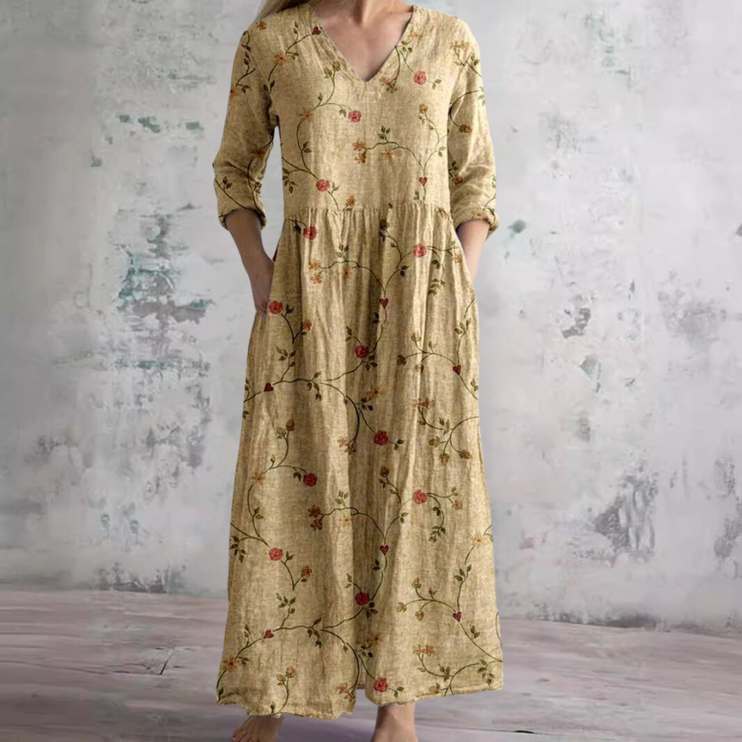 Ivory - Floral Whimsy Boho Maxi Dress