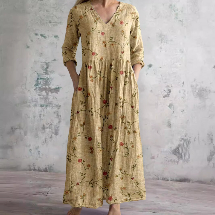 Ivory - Floral Whimsy Boho Maxi Dress