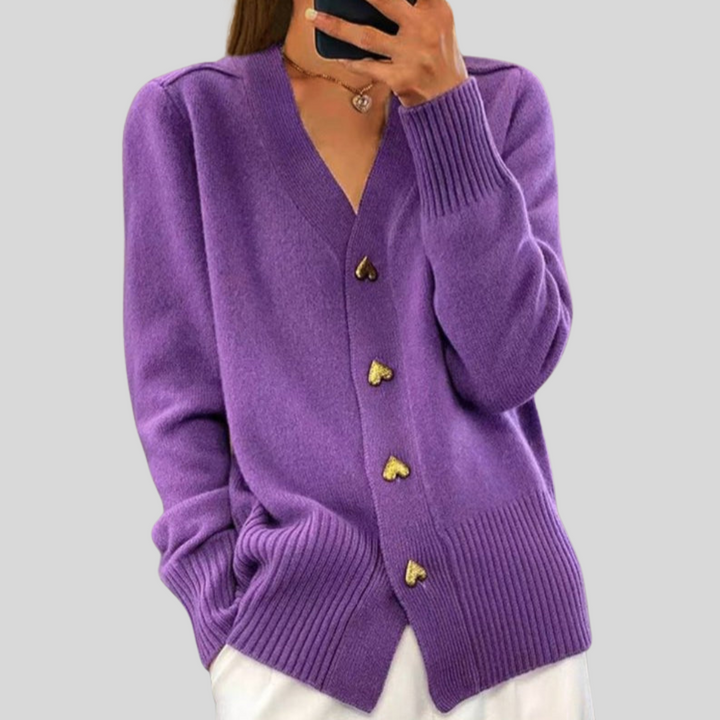 Zadie | Soft Knit Cardigan with Heart Shaped Buttons for Women