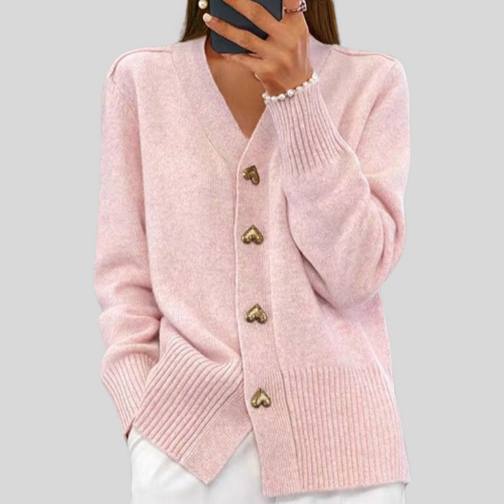 Zadie | Soft Knit Cardigan with Heart Shaped Buttons for Women