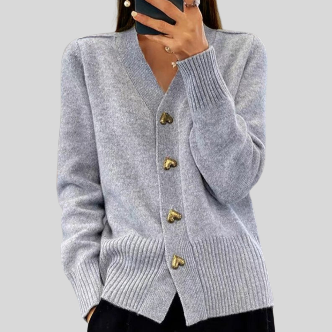 Zadie | Soft Knit Cardigan with Heart Shaped Buttons for Women