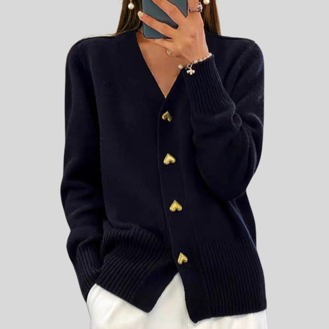 Zadie | Soft Knit Cardigan with Heart Shaped Buttons for Women