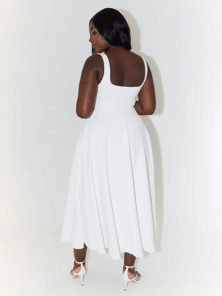 Trinity - Elegant Solid Sleeveless A-Line Midi Dress