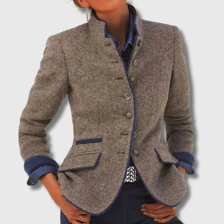 Cerys | Wool Blazer with Contrast Trim and Notch Lapel for Women
