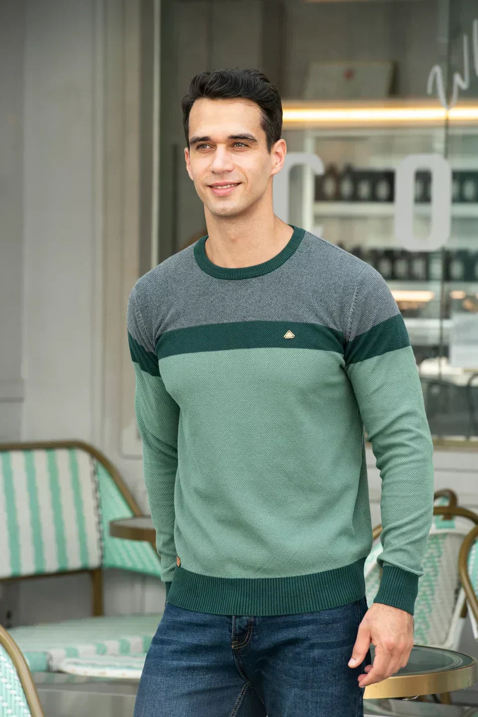 Norwin | Crewneck Knit Sweater in Soft Stretch Cotton for Men