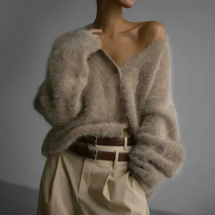 Adele | Fuzzy Mohair Cardigan with Luxurious Soft Handle for Women