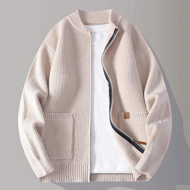 Archer | Ribbed Knit Jacket with Zip Front and Roomy Pockets for Men