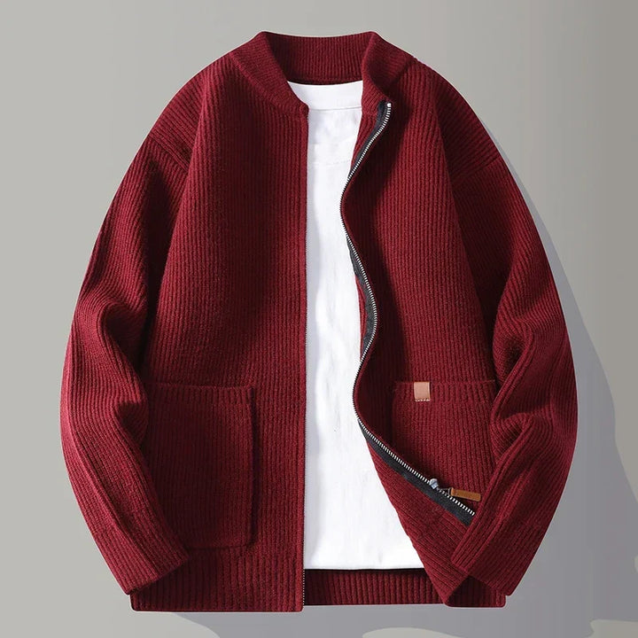 Archer | Ribbed Knit Jacket with Zip Front and Roomy Pockets for Men