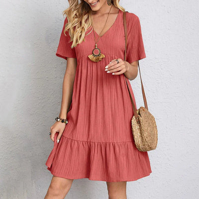 Audrey - Trendy Boho Ruffle Hem Mini Dress