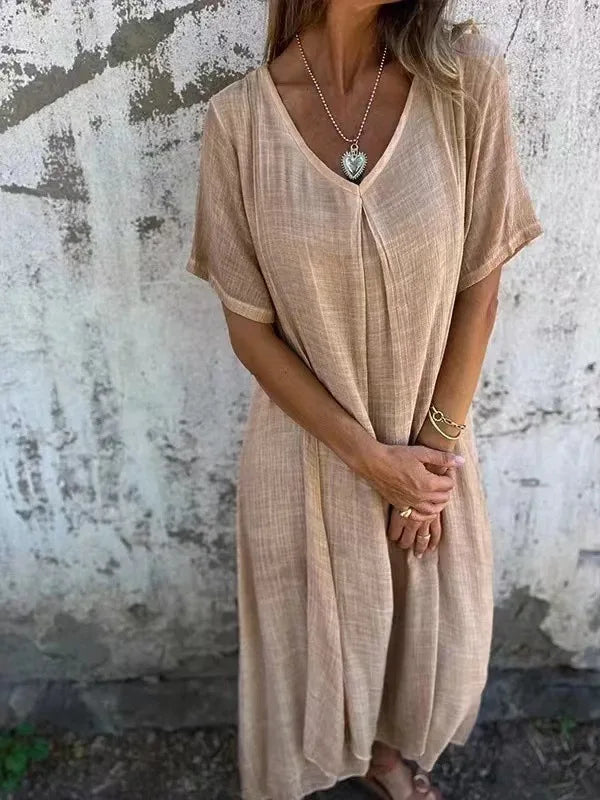 Sharon | Short-Sleeve V-Neck Maxi Dress