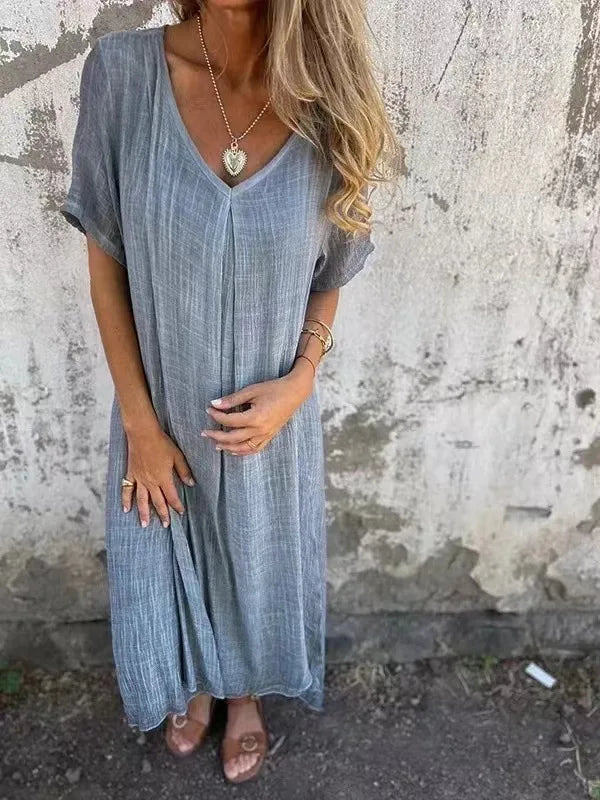 Sharon | Short-Sleeve V-Neck Maxi Dress