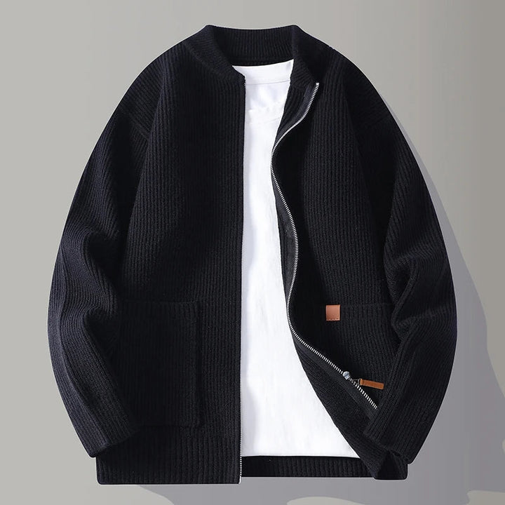 Archer | Ribbed Knit Jacket with Zip Front and Roomy Pockets for Men