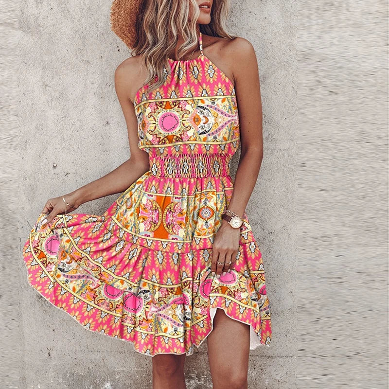 Loxley - Backless Irregular Printed Mini Dress