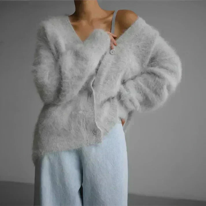 Adele | Fuzzy Mohair Cardigan with Luxurious Soft Handle for Women