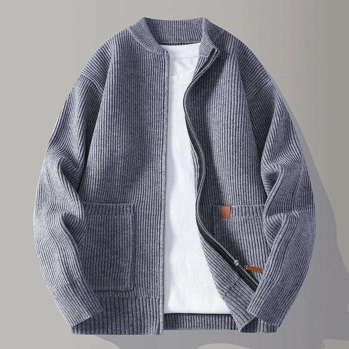 Archer | Ribbed Knit Jacket with Zip Front and Roomy Pockets for Men