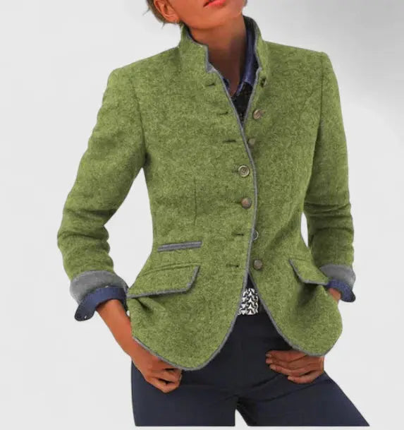Cerys | Wool Blazer with Contrast Trim and Notch Lapel for Women