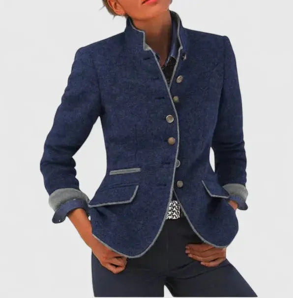 Cerys | Wool Blazer with Contrast Trim and Notch Lapel for Women