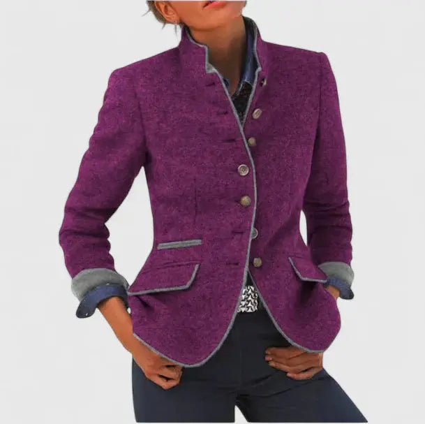 Cerys | Wool Blazer with Contrast Trim and Notch Lapel for Women
