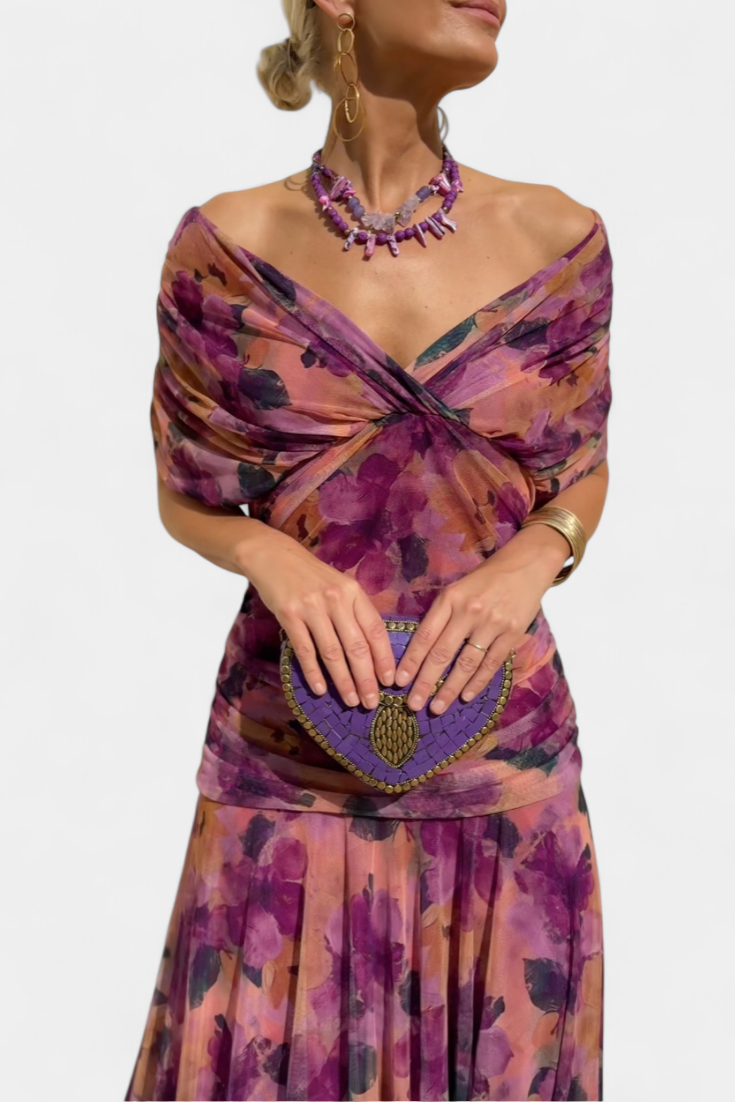 Evelyn - Long Floral V Neck Dress