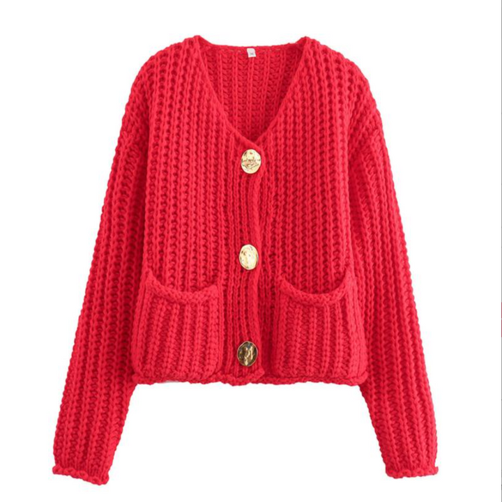 Cassy | Chunky Knit Cropped Cardigan with Elegant Casual Line for Women