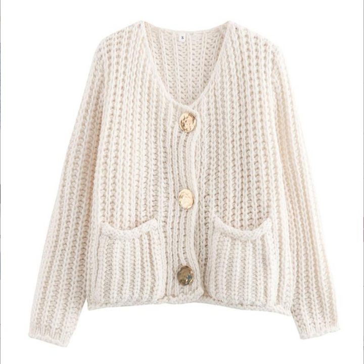 Cassy | Chunky Knit Cropped Cardigan with Elegant Casual Line for Women