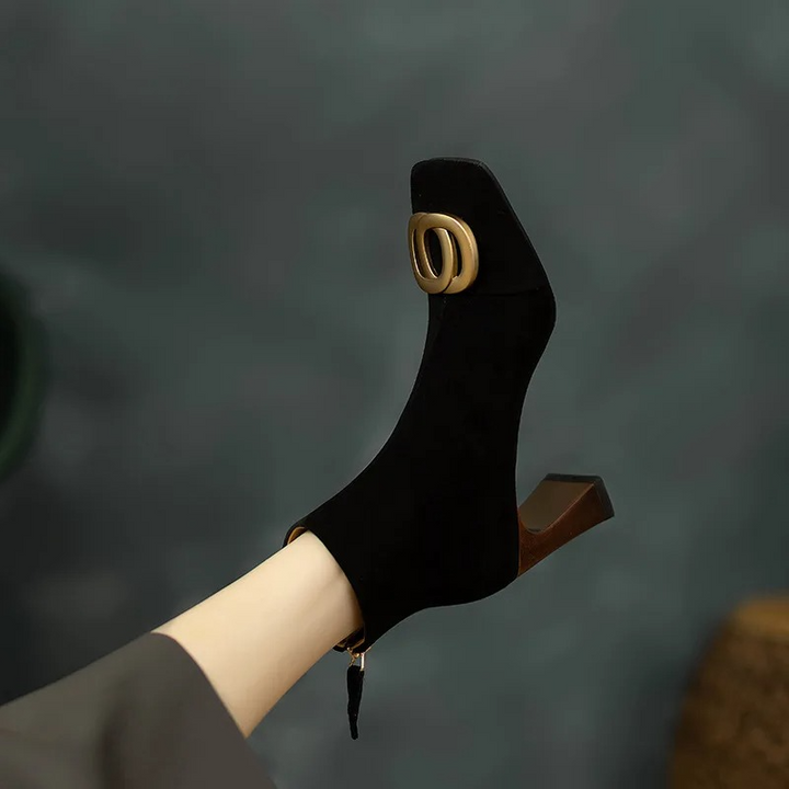 Perrine | Velvet Square Toe Ankle Boots with Block Heel for Women