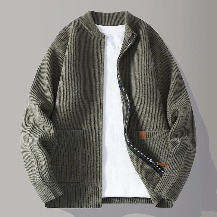 Archer | Ribbed Knit Jacket with Zip Front and Roomy Pockets for Men