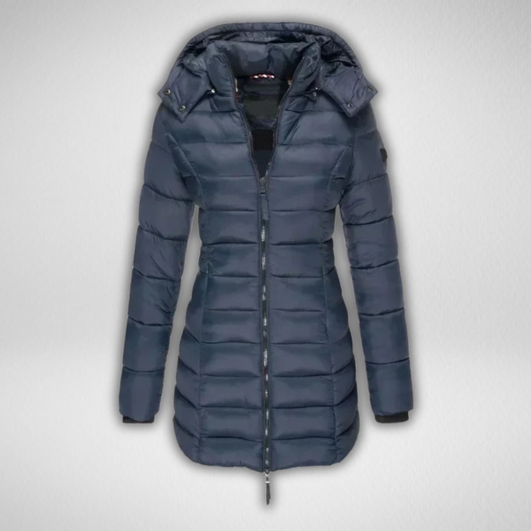 Talia | Long Puffer Jacket with Detachable Hood and Full Zip for Women