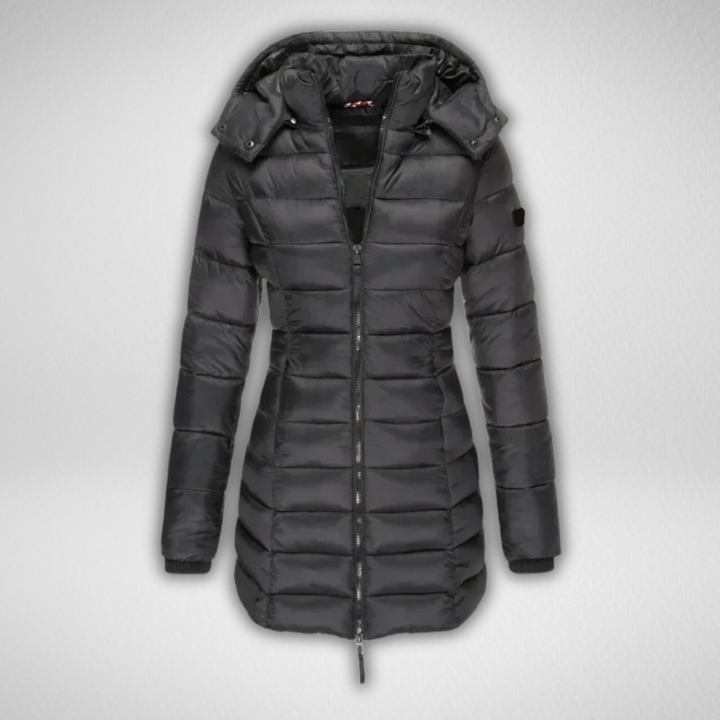 Talia | Long Puffer Jacket with Detachable Hood and Full Zip for Women